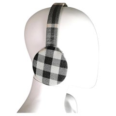 Used Burberry grey check ear muffs, faux fur 