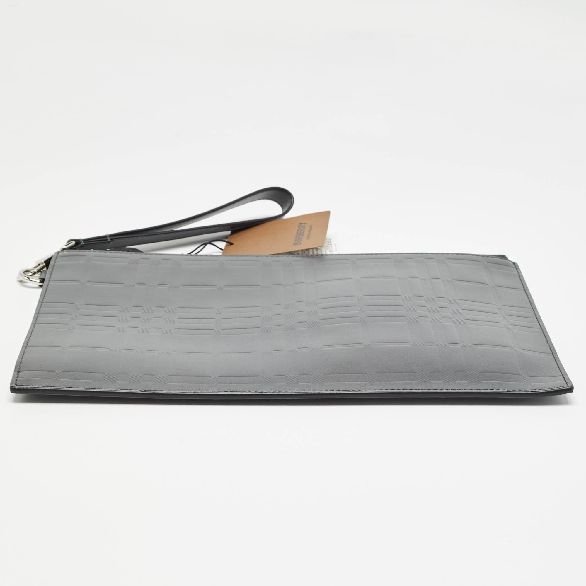 Burberry Grey Check Embossed Leather Edin Zip Pouch 1