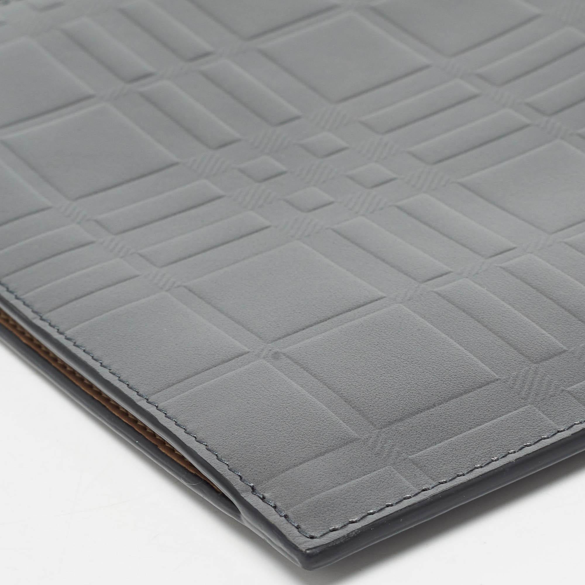 Burberry Grey Check Embossed Leather Edin Zip Pouch 4