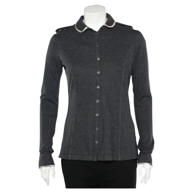 Burberry - Maglia grigia in cotone con manica lunga e bottoni - M. I.