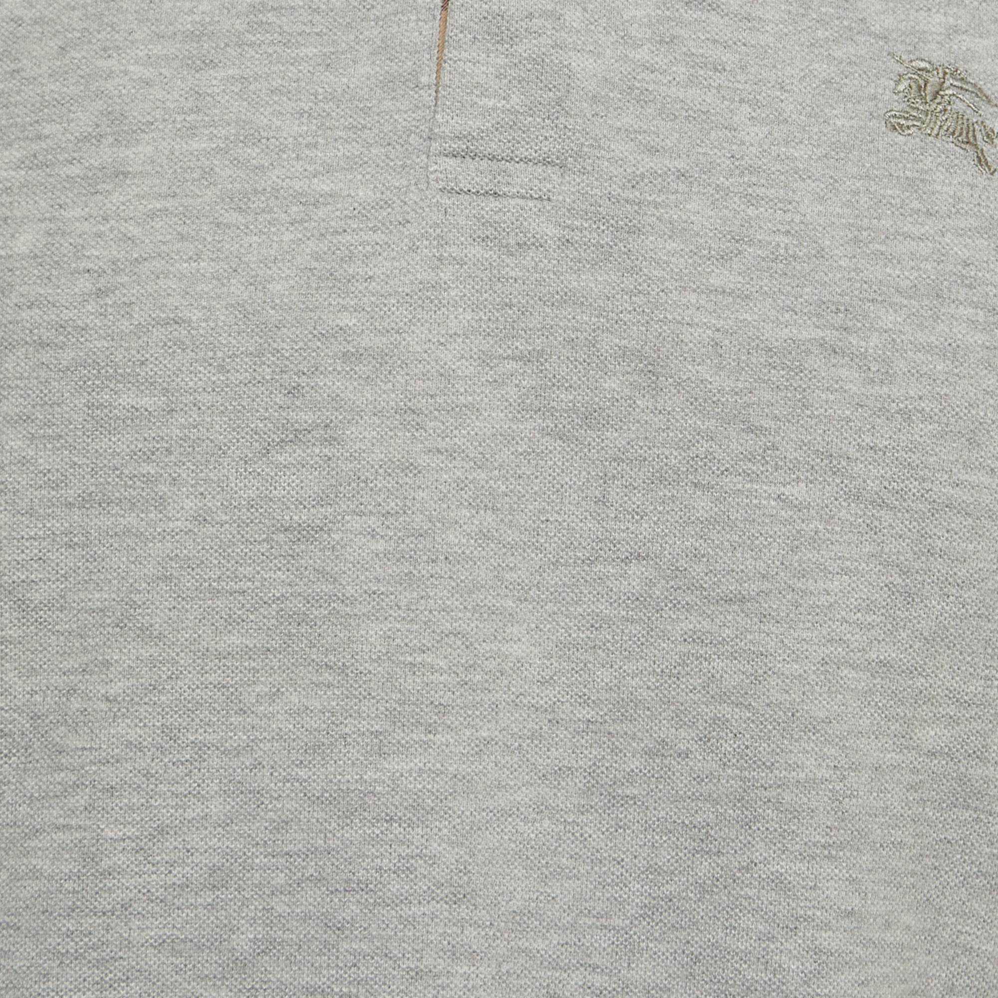 Gray Burberry Grey Cotton Pique Polo T-Shirt L