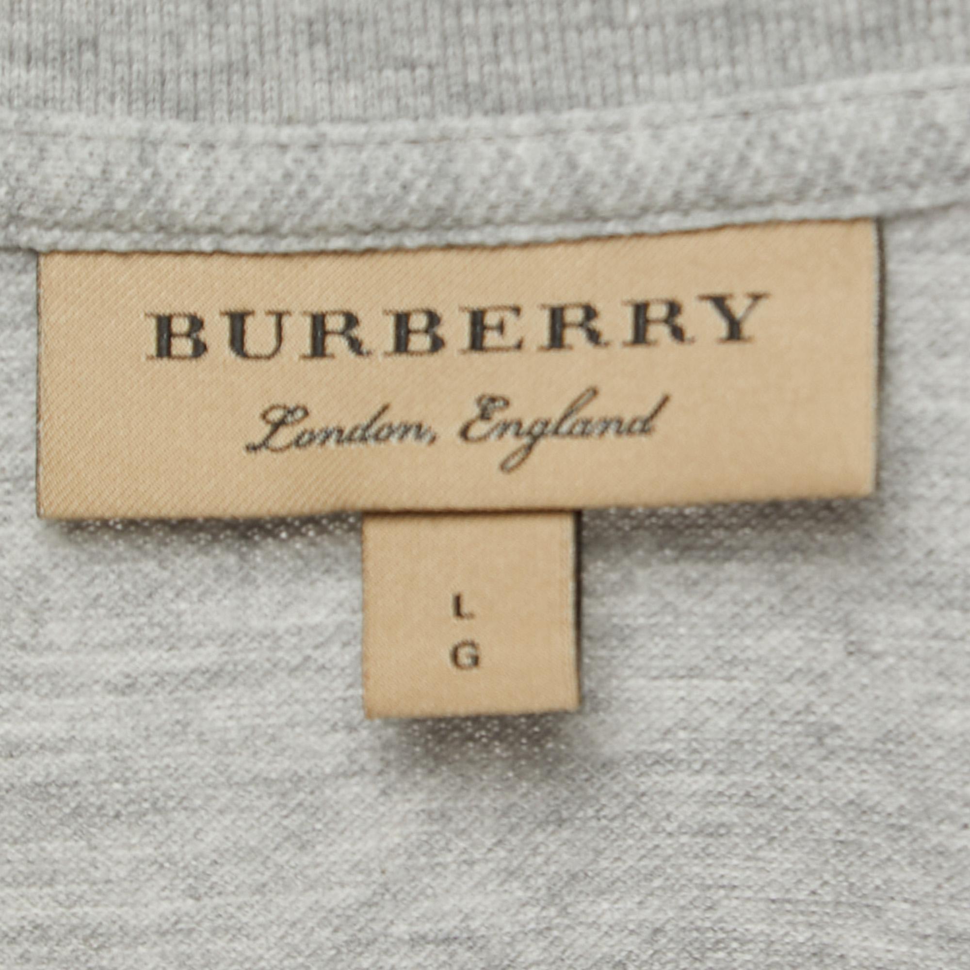 Burberry Grey Cotton Pique Polo T-Shirt L In Excellent Condition In Dubai, Al Qouz 2