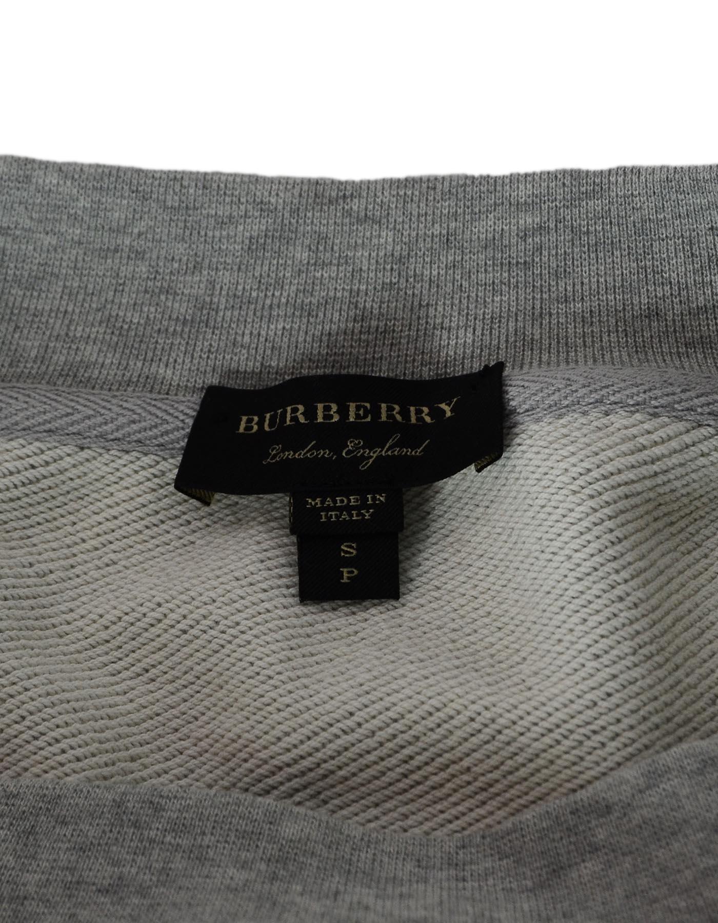 Women's Burberry Grey Cropped Crystal Brooch Sweatshirt Sz S