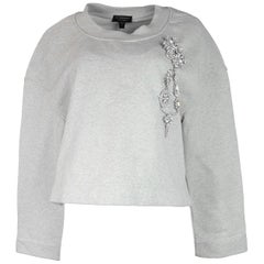 Burberry Grey Cropped Crystal Brooch Sweatshirt Sz S