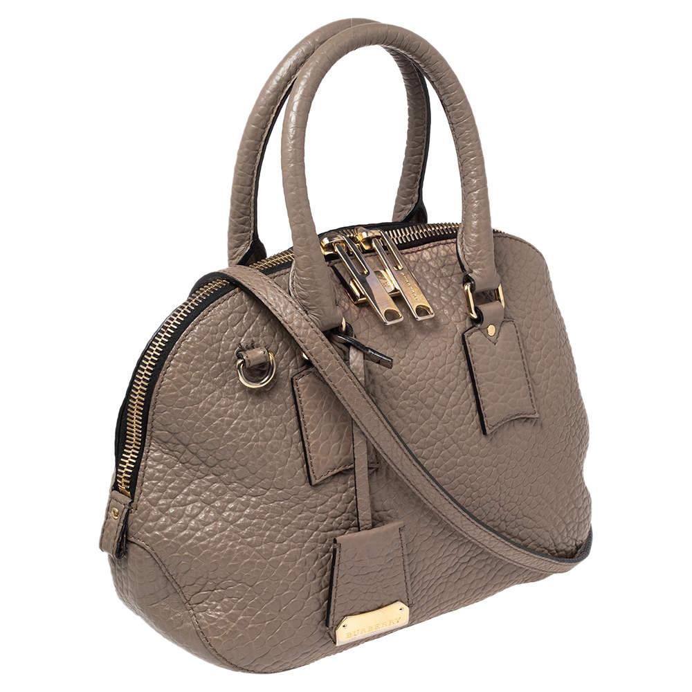 Brown Burberry Grey Grain Leather Orchard Satchel For Sale