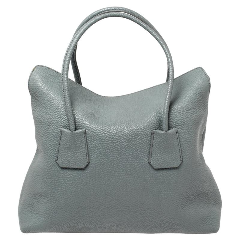 Gray Burberry Grey Grained Leather Baynard Tote