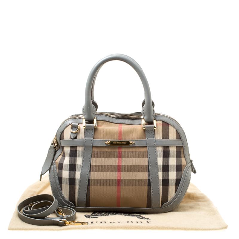 Burberry Grey House Check Fabric and Leather Orchard Bowler Bag 9