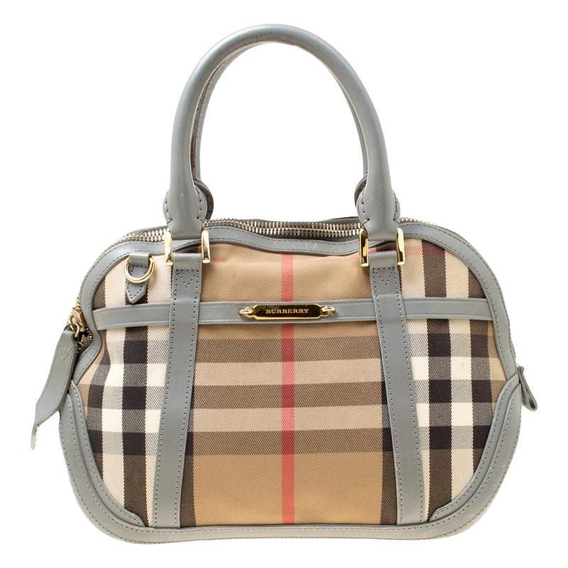 Burberry Grey House Check Fabric and Leather Orchard Bowler Bag