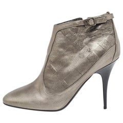 Bottines Burberry grises à bout rond avec boucle en velours, taille 40