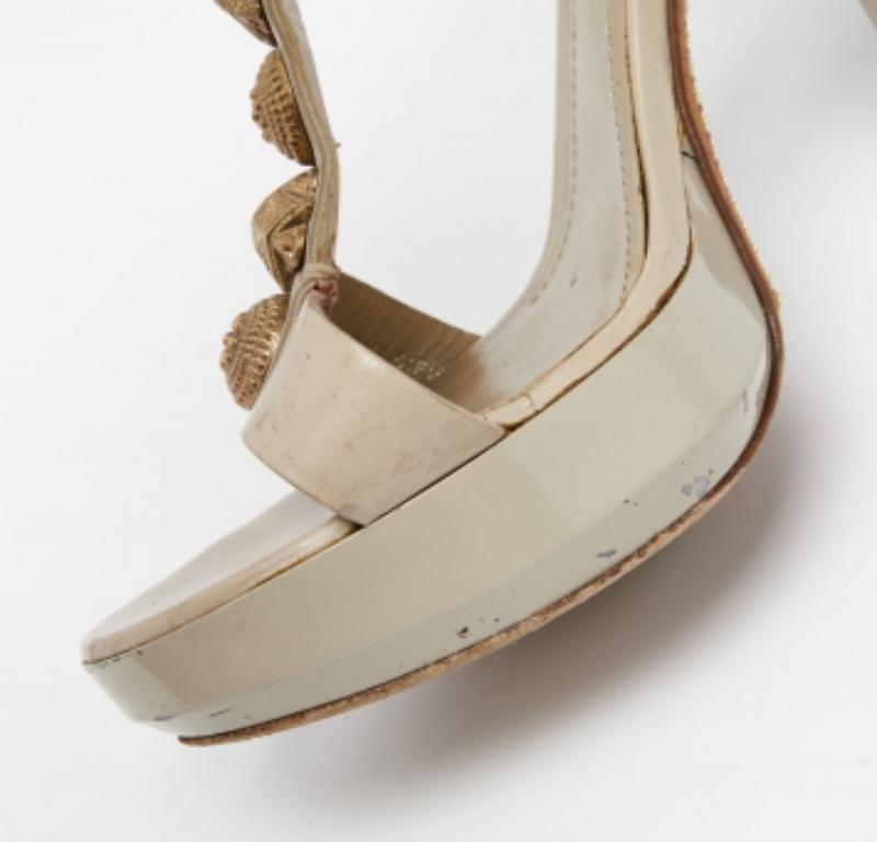 Burberry Grey Leather Embellished T-Strap Platform Sandals Size 38 For Sale 2