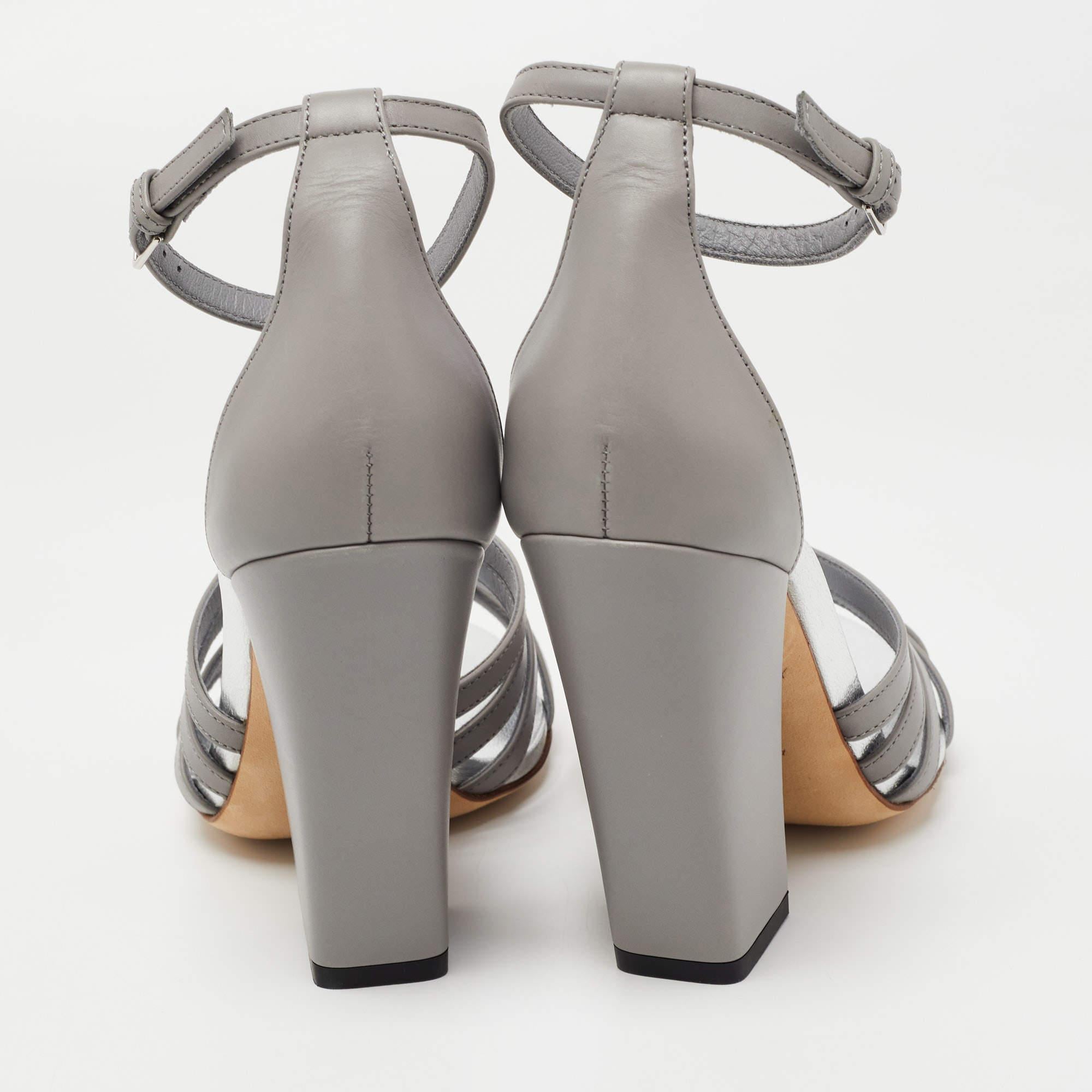 Gray Burberry Grey Leather Hove Ankle Strap Sandals Size 36
