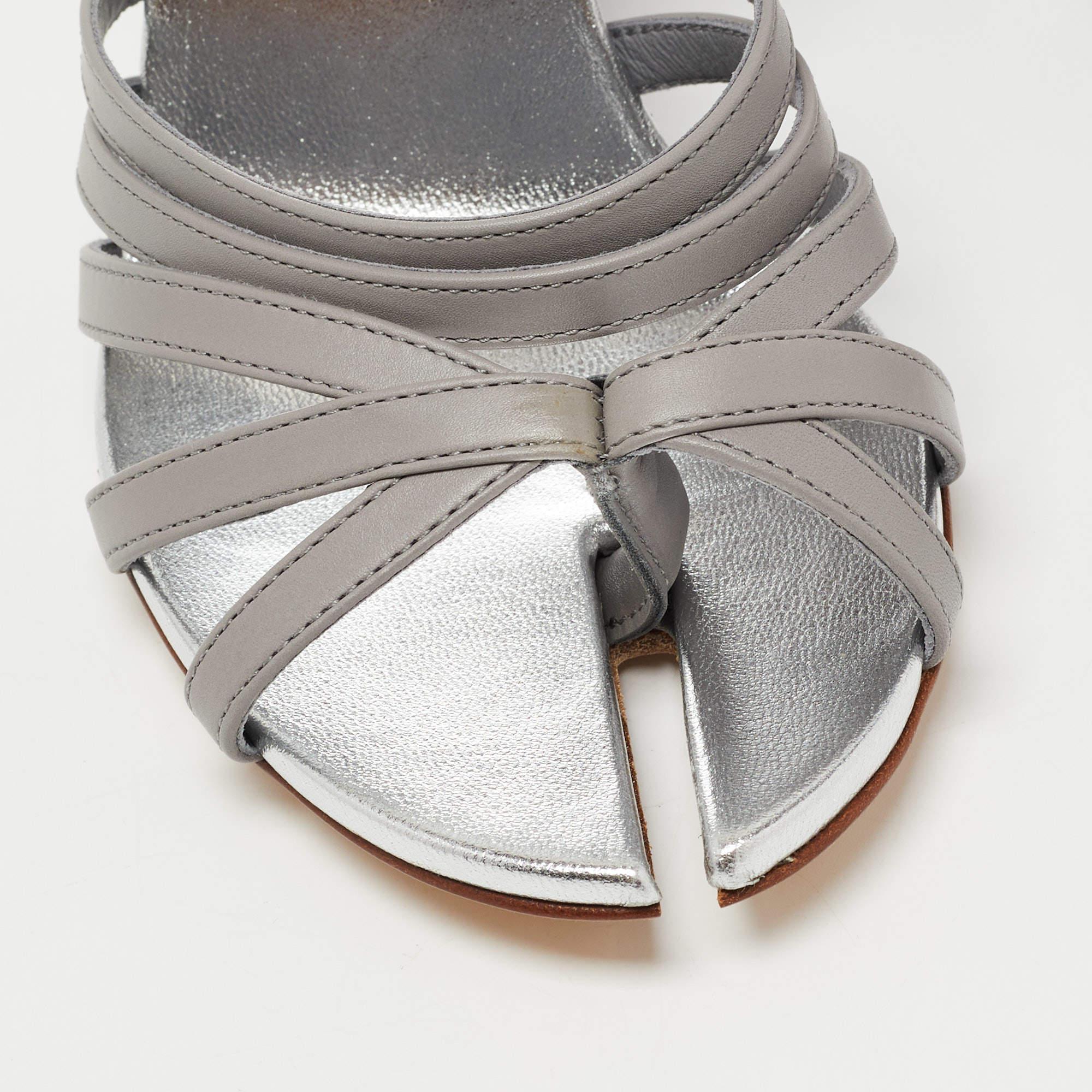 Burberry Grey Leather Hove Ankle Strap Sandals Size 36 1