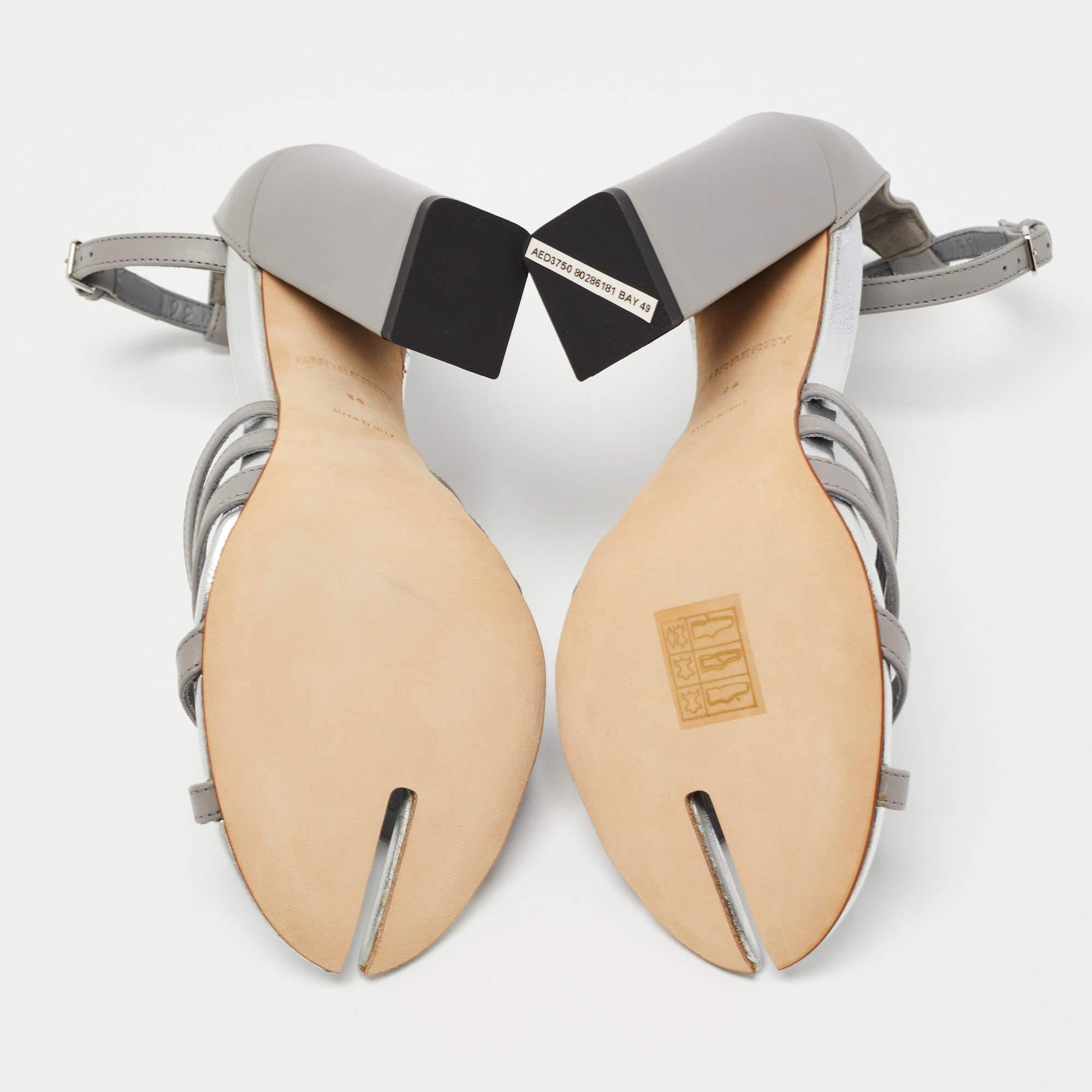 Burberry Grey Leather Hove Ankle Strap Sandals Size 36 3