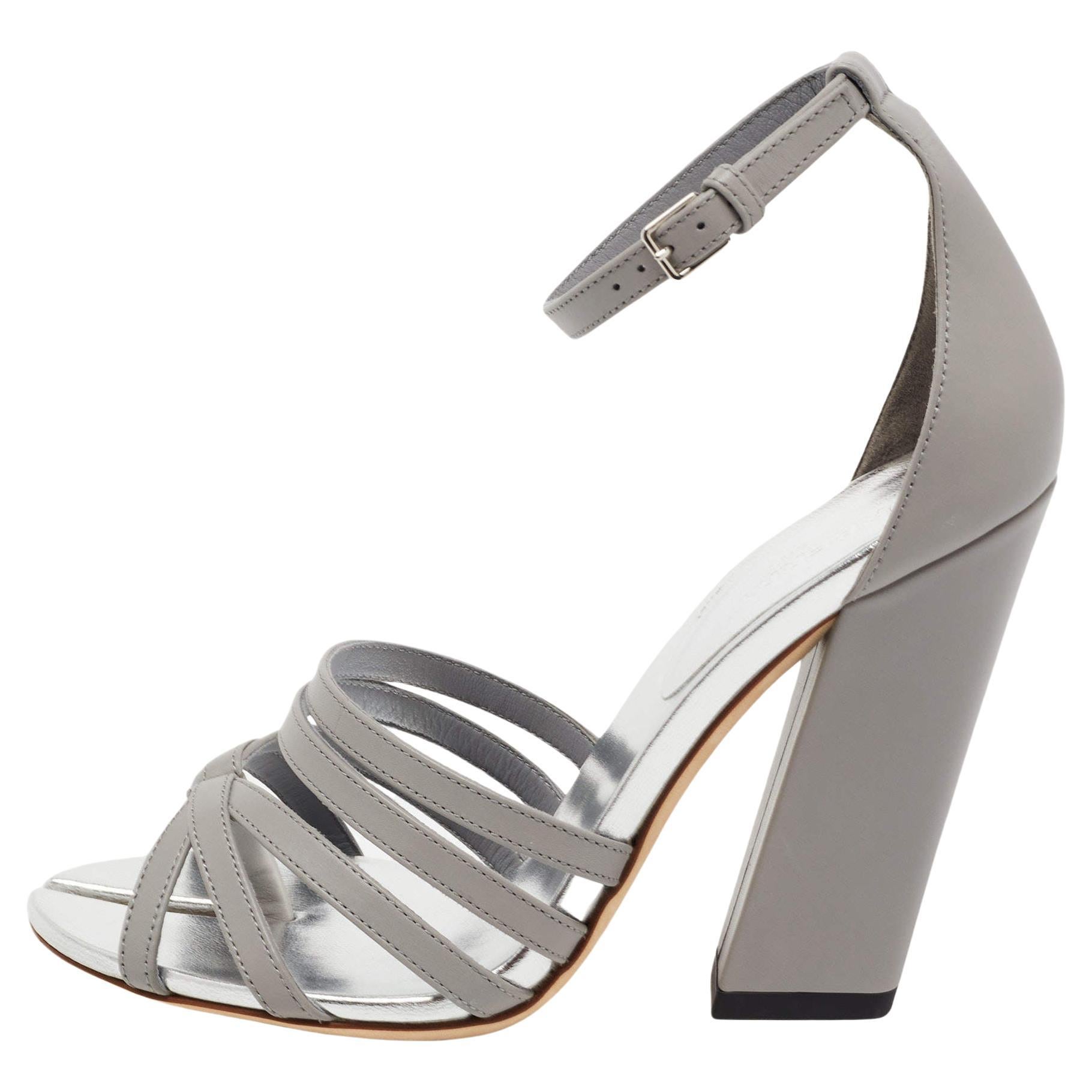 Burberry Grey Leather Hove Ankle Strap Sandals Size 36