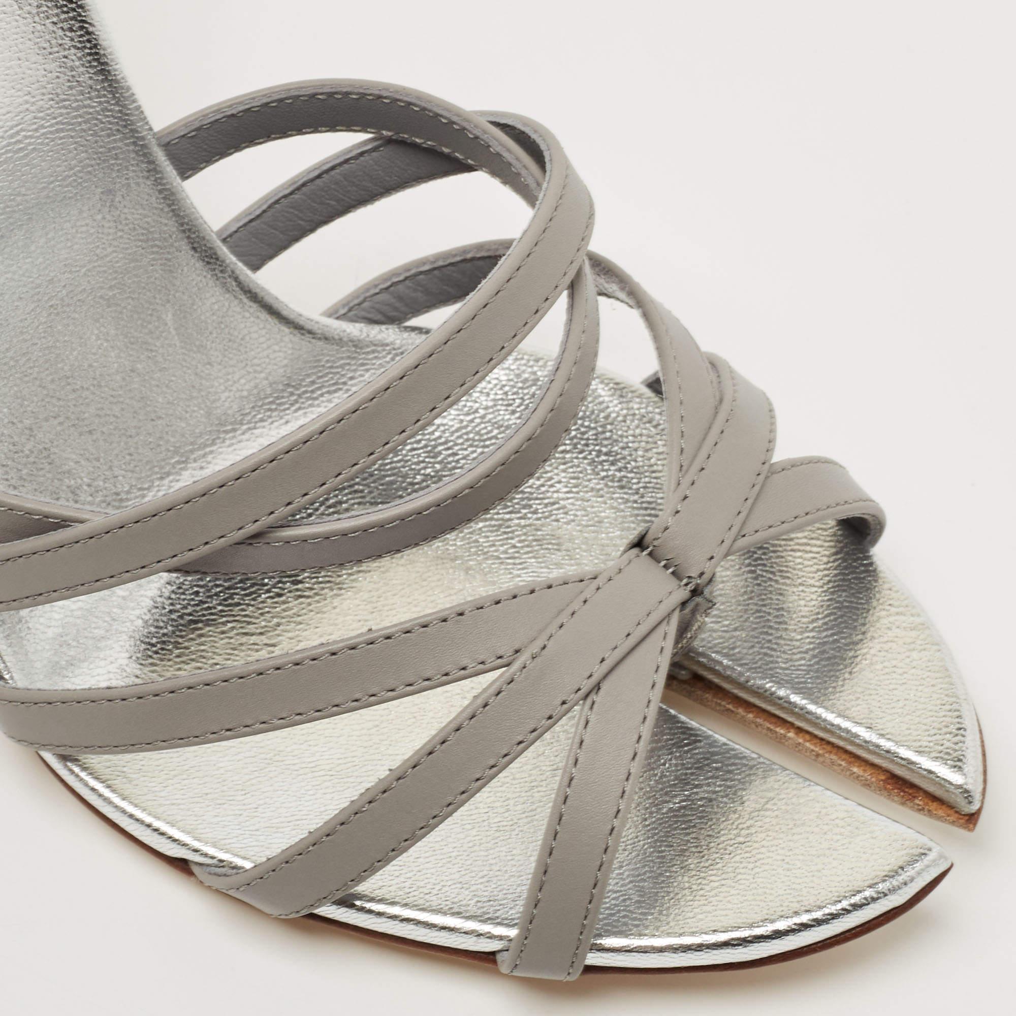 Burberry Grey Leather Hove Heel Ankle Strap Sandals Size 39 4