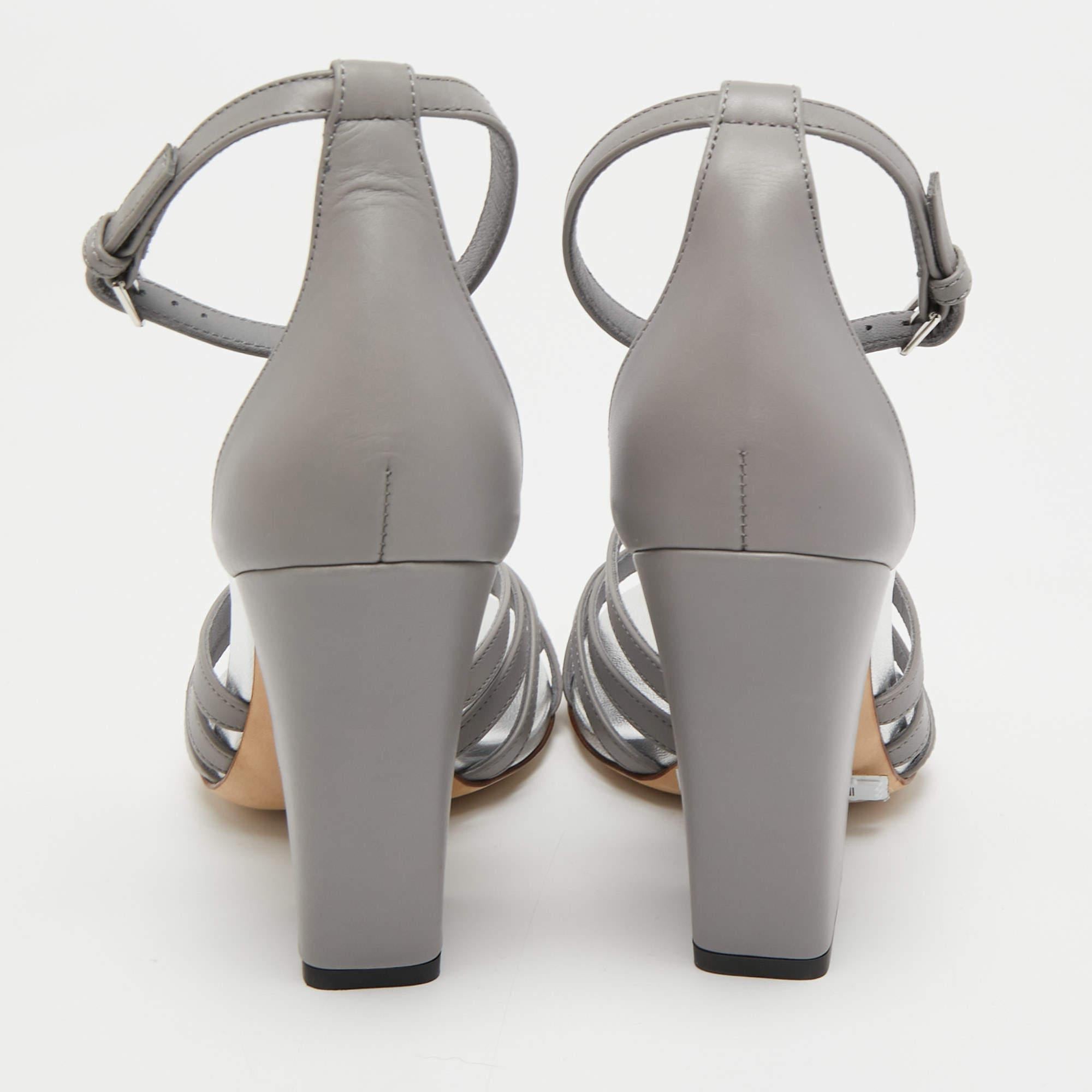 Gray Burberry Grey Leather Hovehigh Ankle Sandals Size 37 For Sale
