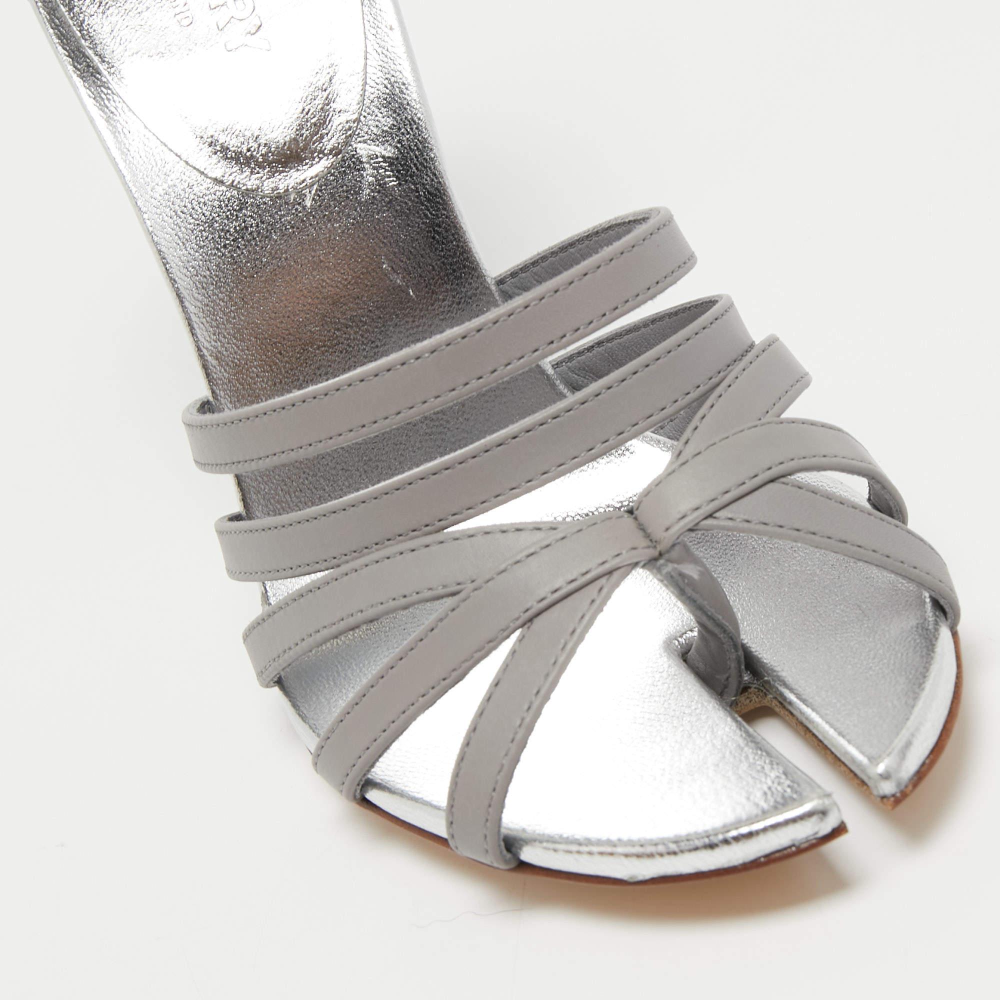 Burberry Grey Leather Hovehigh Ankle Sandals Size 37 For Sale 3