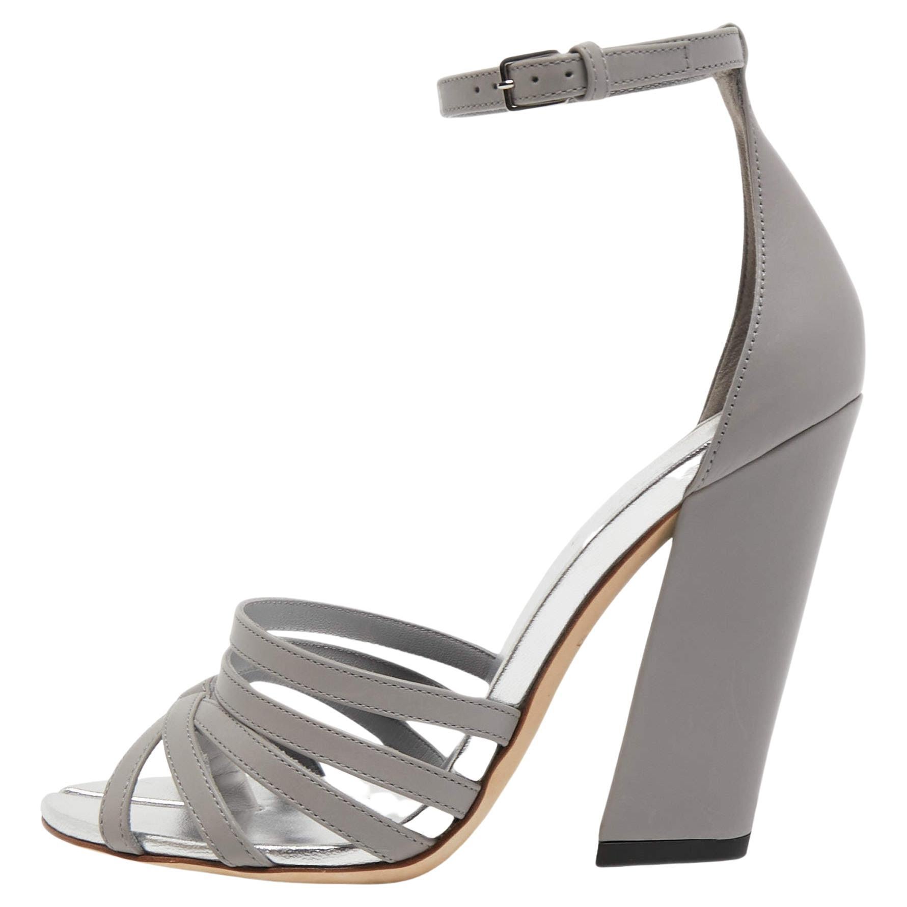 Burberry Grey Leather Hovehigh Ankle Sandals Size 37 For Sale