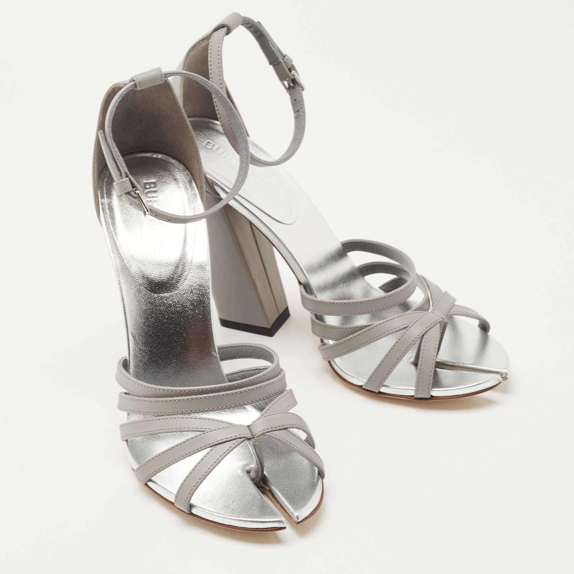 Burberry Grey Leather Hovehigh Ankle Strap Sandals Size 38 1