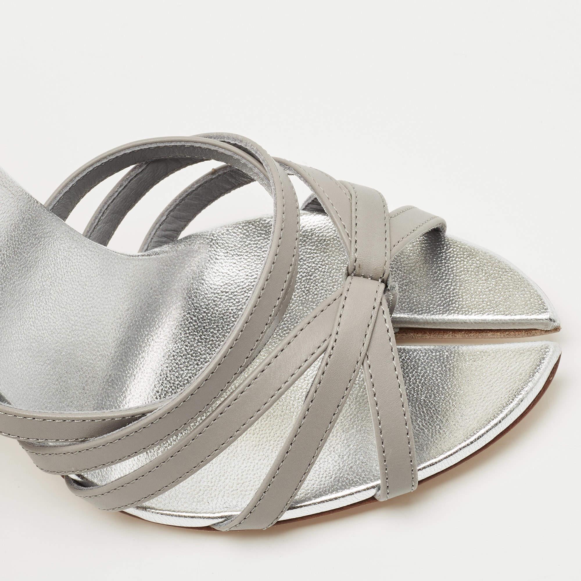Burberry Grey Leather Hovehigh Ankle Strap Sandals Size 38 2
