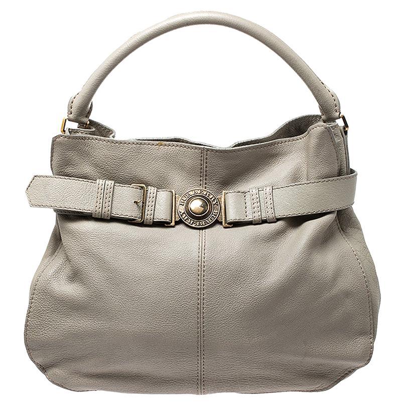 Burberry Grey Leather Lambeth Hobo For Sale