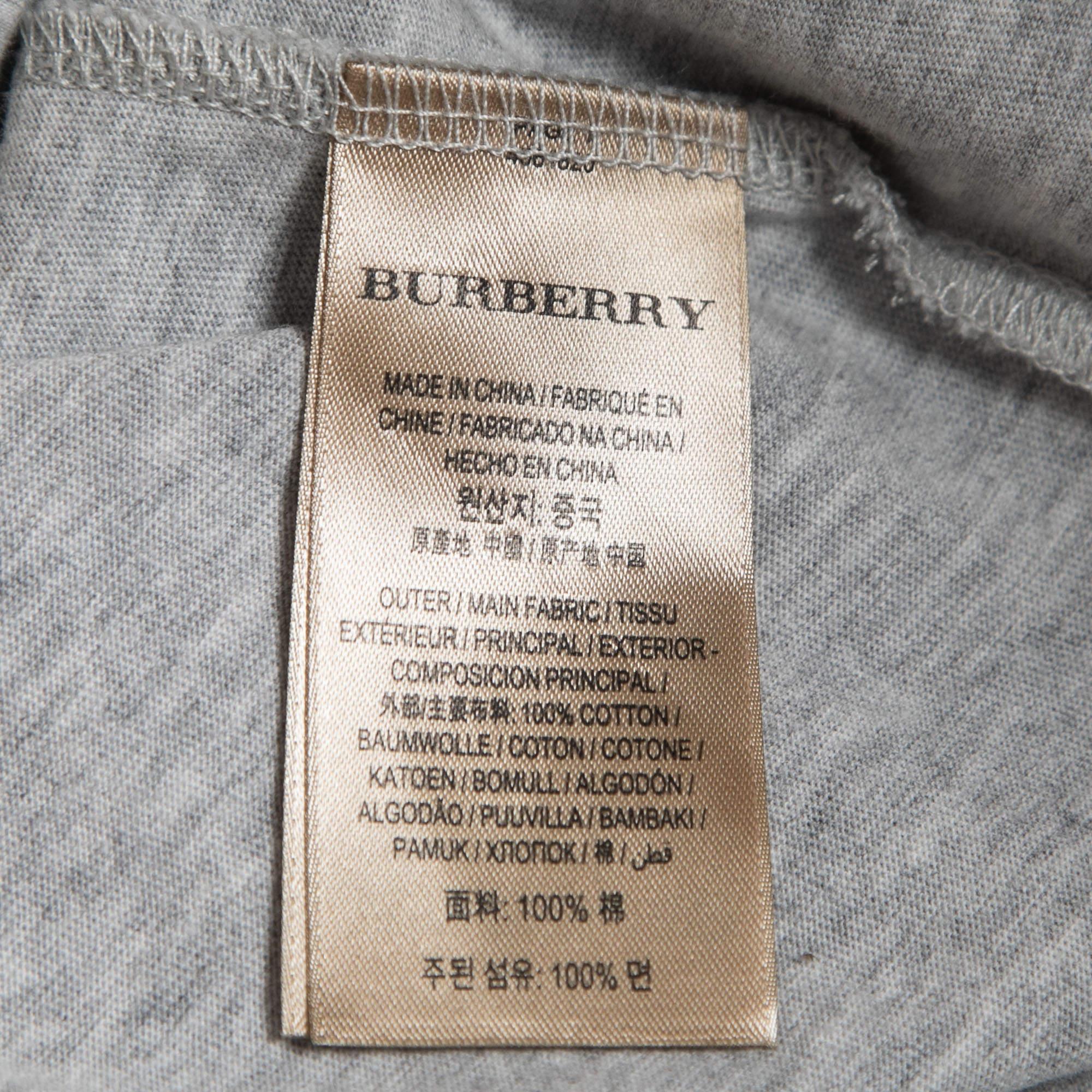 Men's Burberry Grey Logo Embroidered Cotton Half Sleeve T-Shirt L