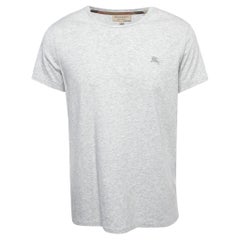 Burberry Grey Logo Embroidered Cotton Half Sleeve T-Shirt L