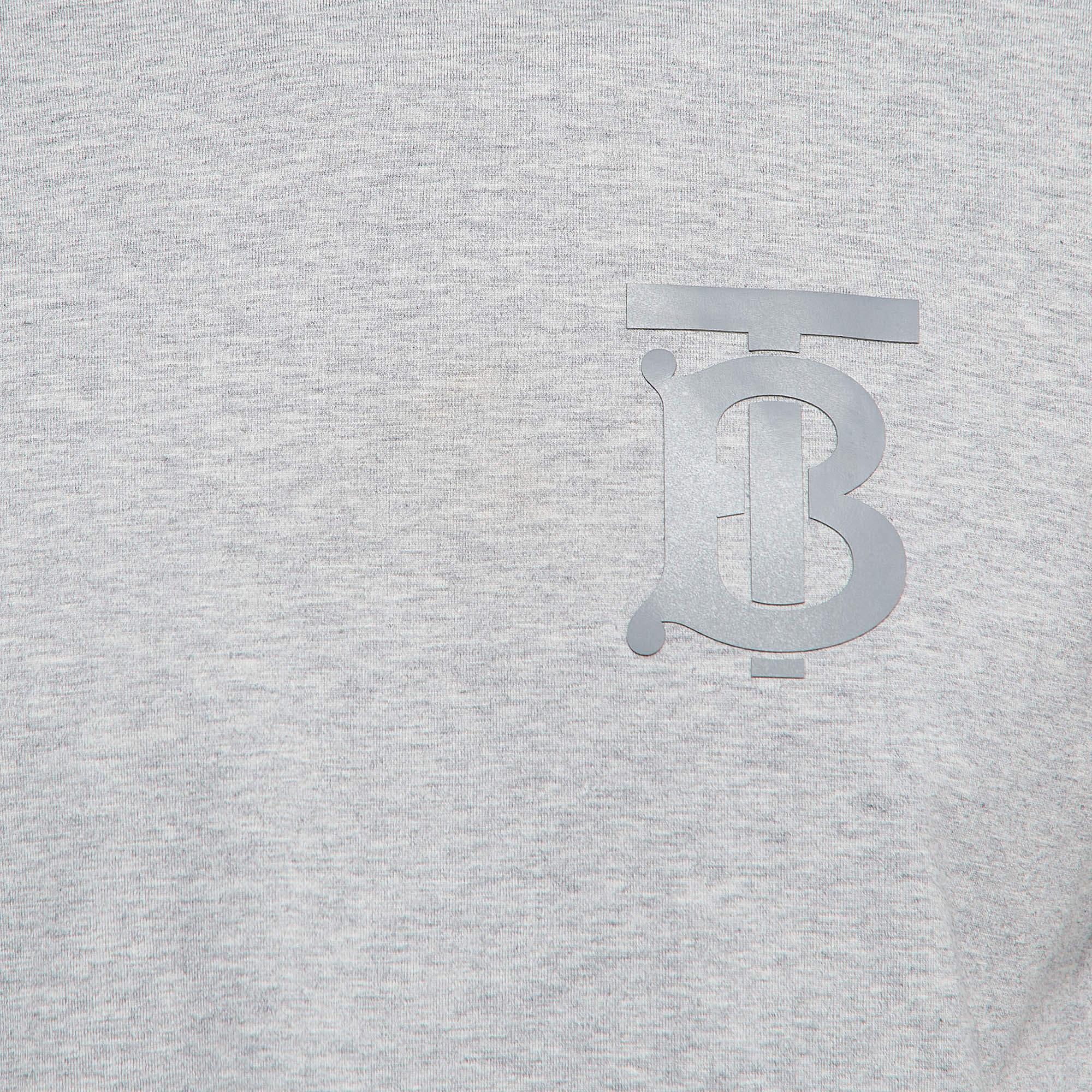 Gray Burberry Grey Logo Printed Cotton Knit Tshirt XXS For Sale