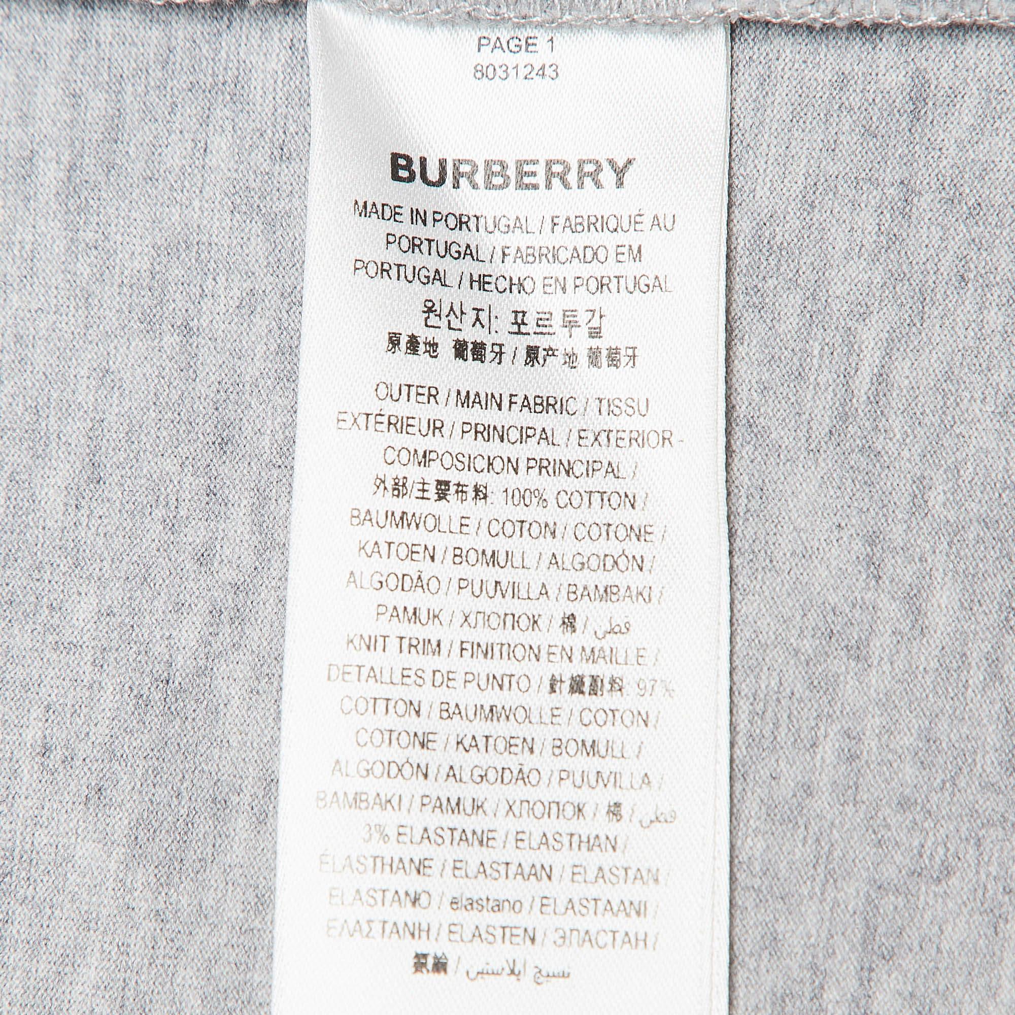 Men's Burberry Grey Logo Printed Cotton Knit Tshirt XXS For Sale
