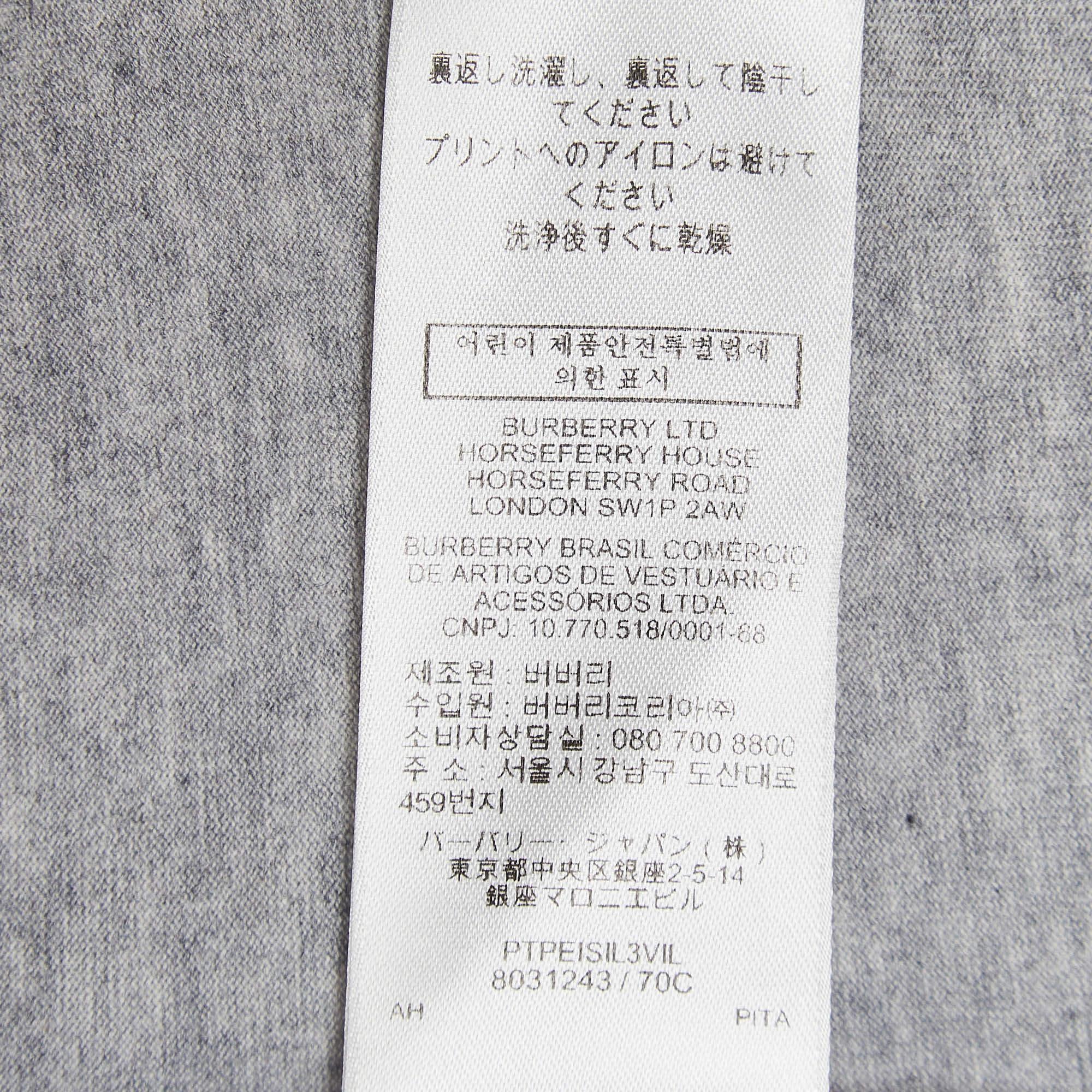 Burberry Grey Logo Printed Cotton Knit Tshirt XXS For Sale 1