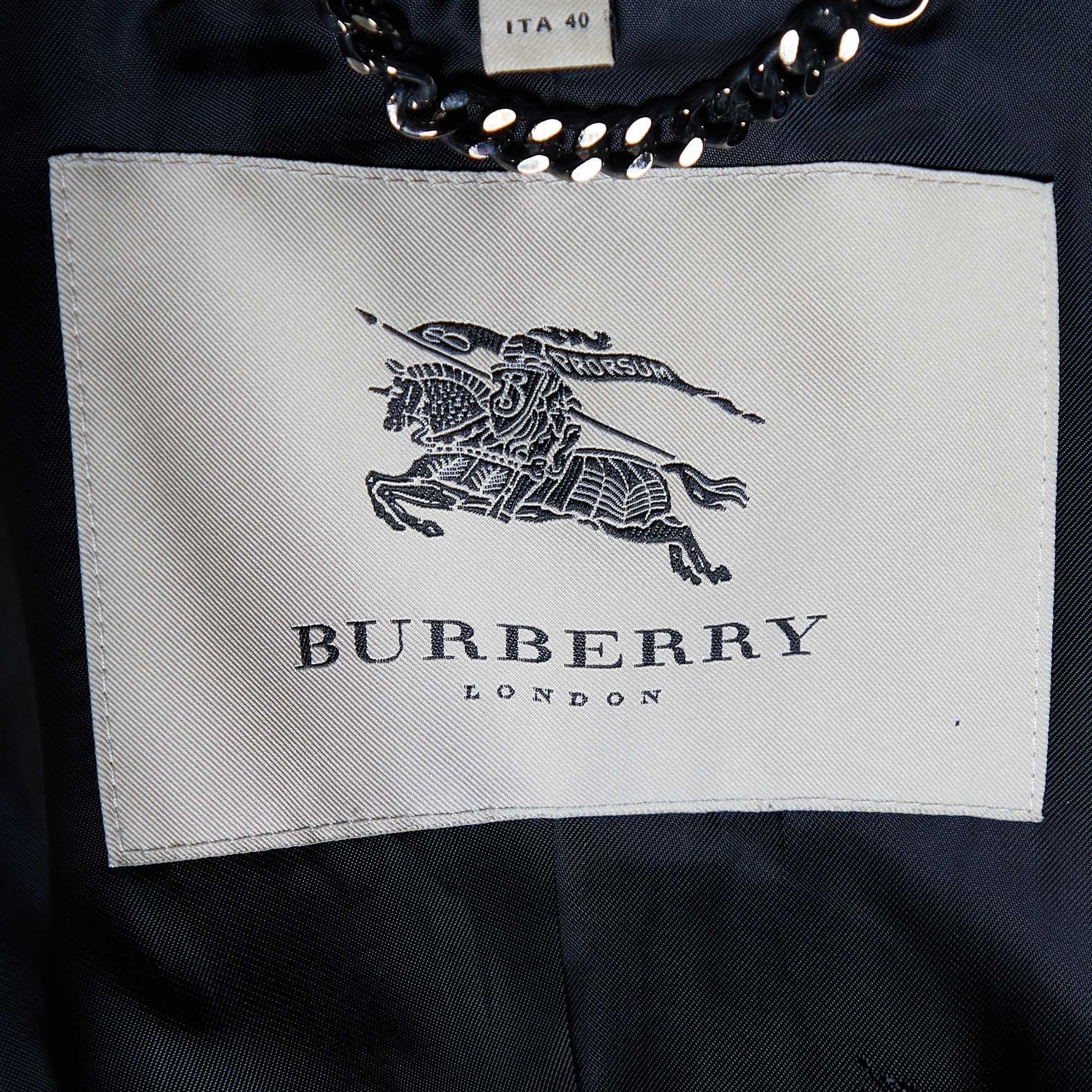 Burberry Grey Lurex Cotton Blend Belted Trench Coat S In Good Condition For Sale In Dubai, Al Qouz 2