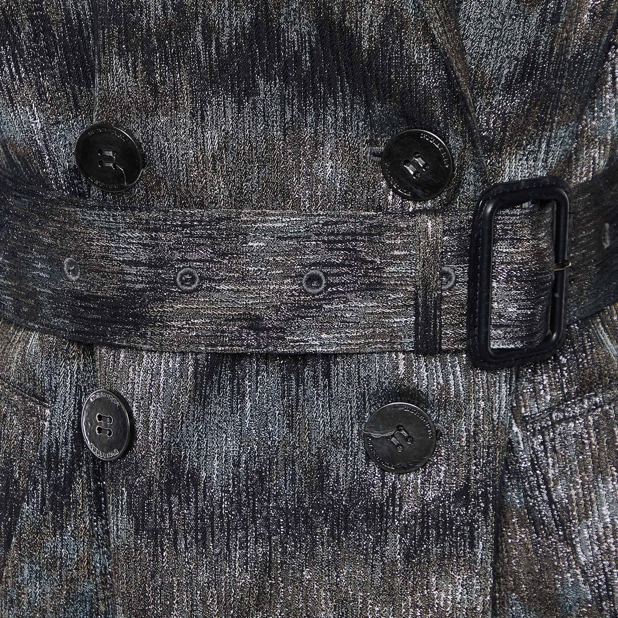 Burberry Trench-coat gris en lurex et coton mélangé avec ceinture S en vente 1