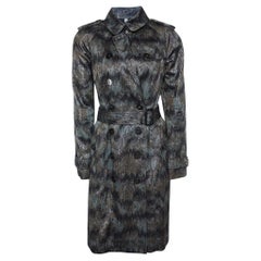 Burberry Grey Lurex Cotton Blend Belted Trench Coat S