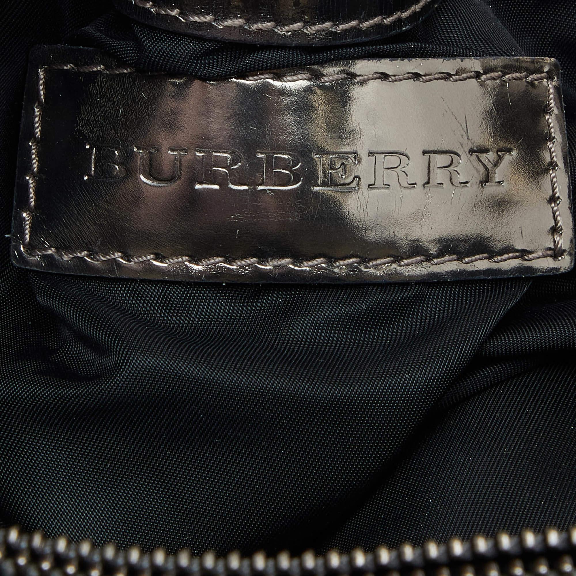 Women's Burberry Grey/Metallic Beat Check Nylon and Leather Easton Landscape Tote