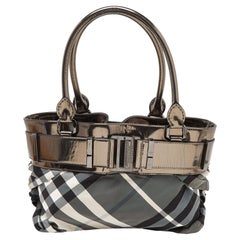 Used Burberry Grey/Metallic Beat Check Nylon and Leather Easton Landscape Tote