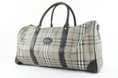 Burberry Grey Nova Check Boston Duffle Bag with Strap 518bur68