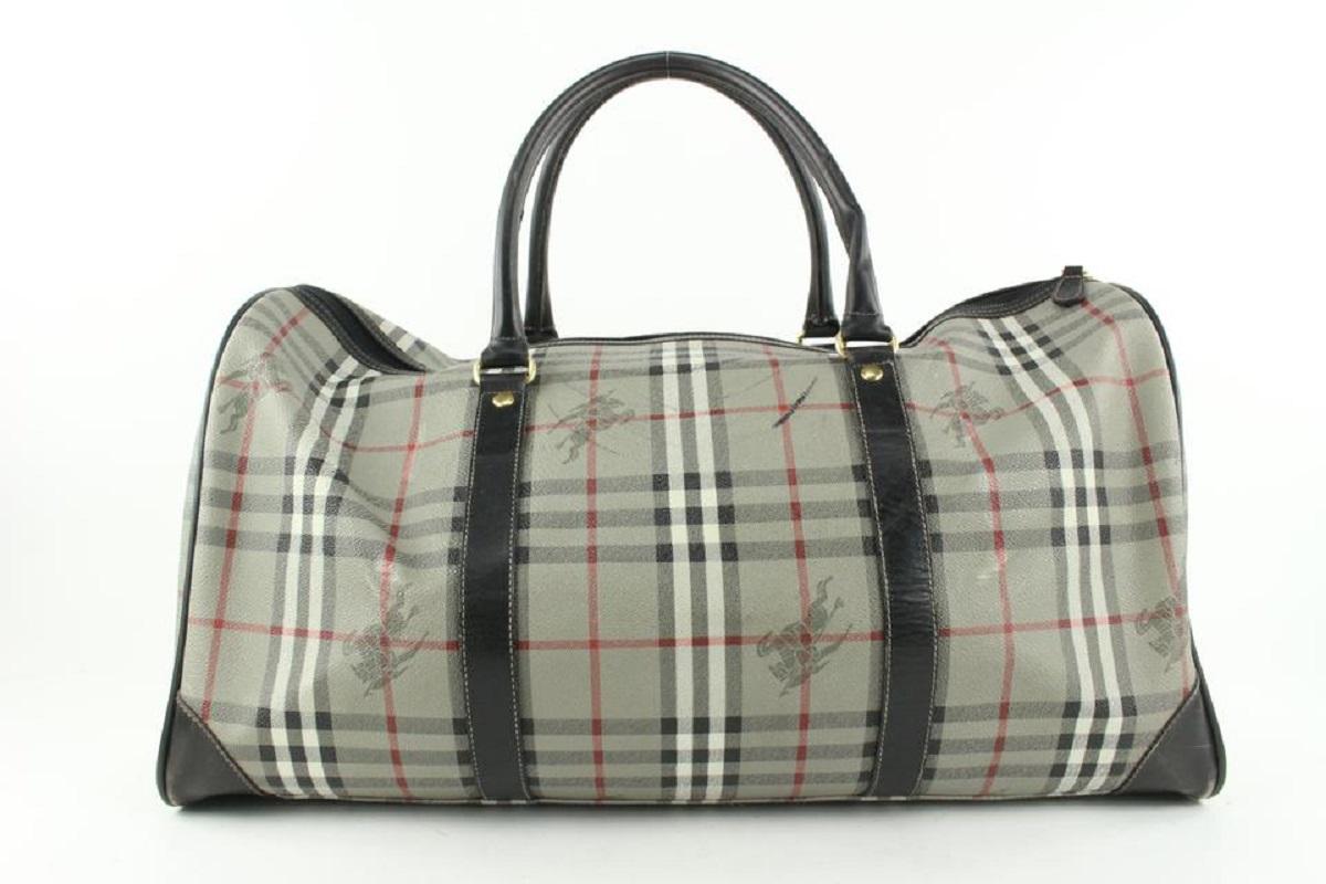 Women's Burberry Grey Nova Check Boston Duffle Bag with Strap 518bur68