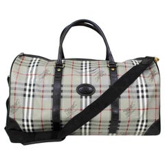 Vintage Burberry Grey Nova Check Boston Duffle Bag with Strap 518bur68