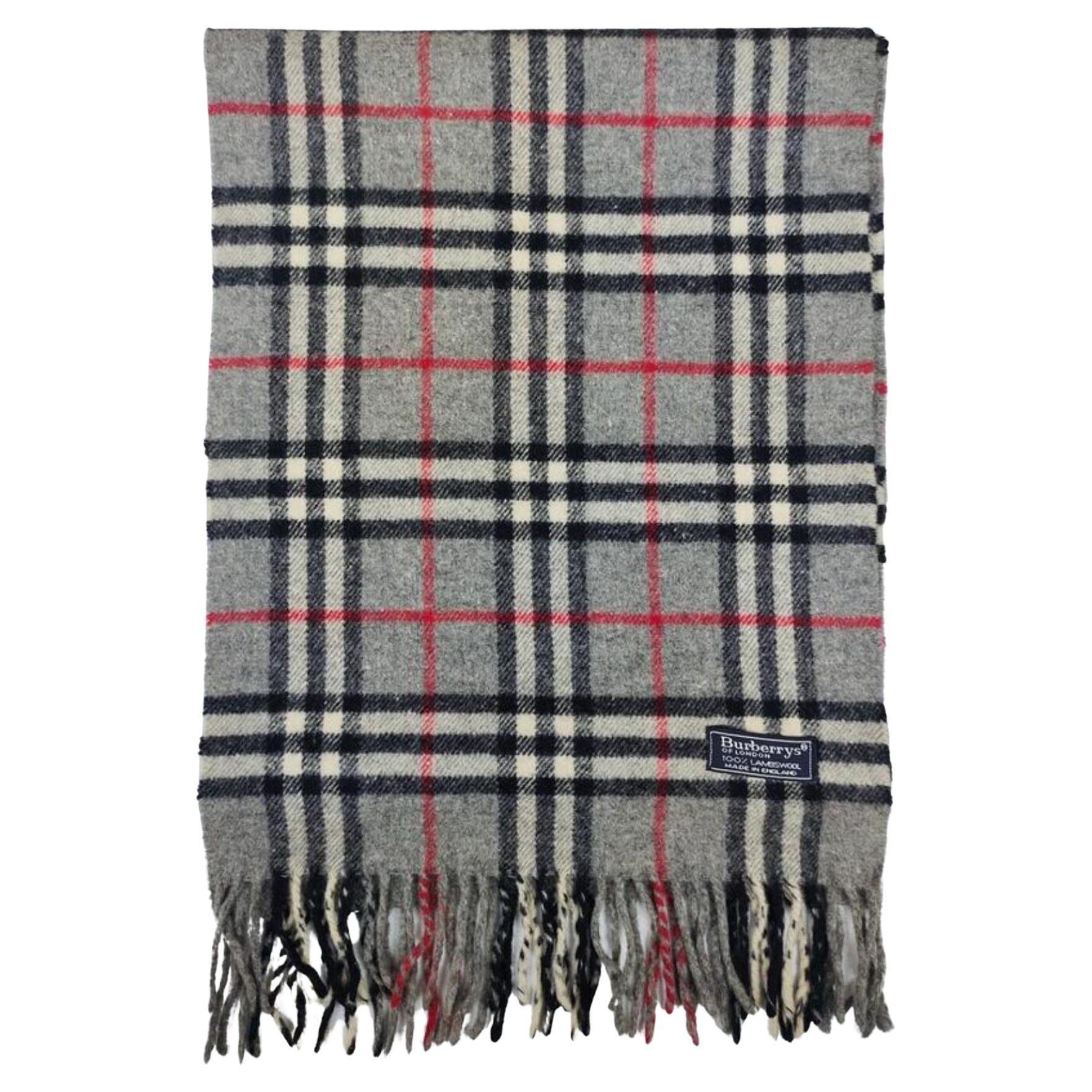 Burberry Grey Nova Check Lambs Wool Classic Scarf 863538 For Sale at 1stDibs