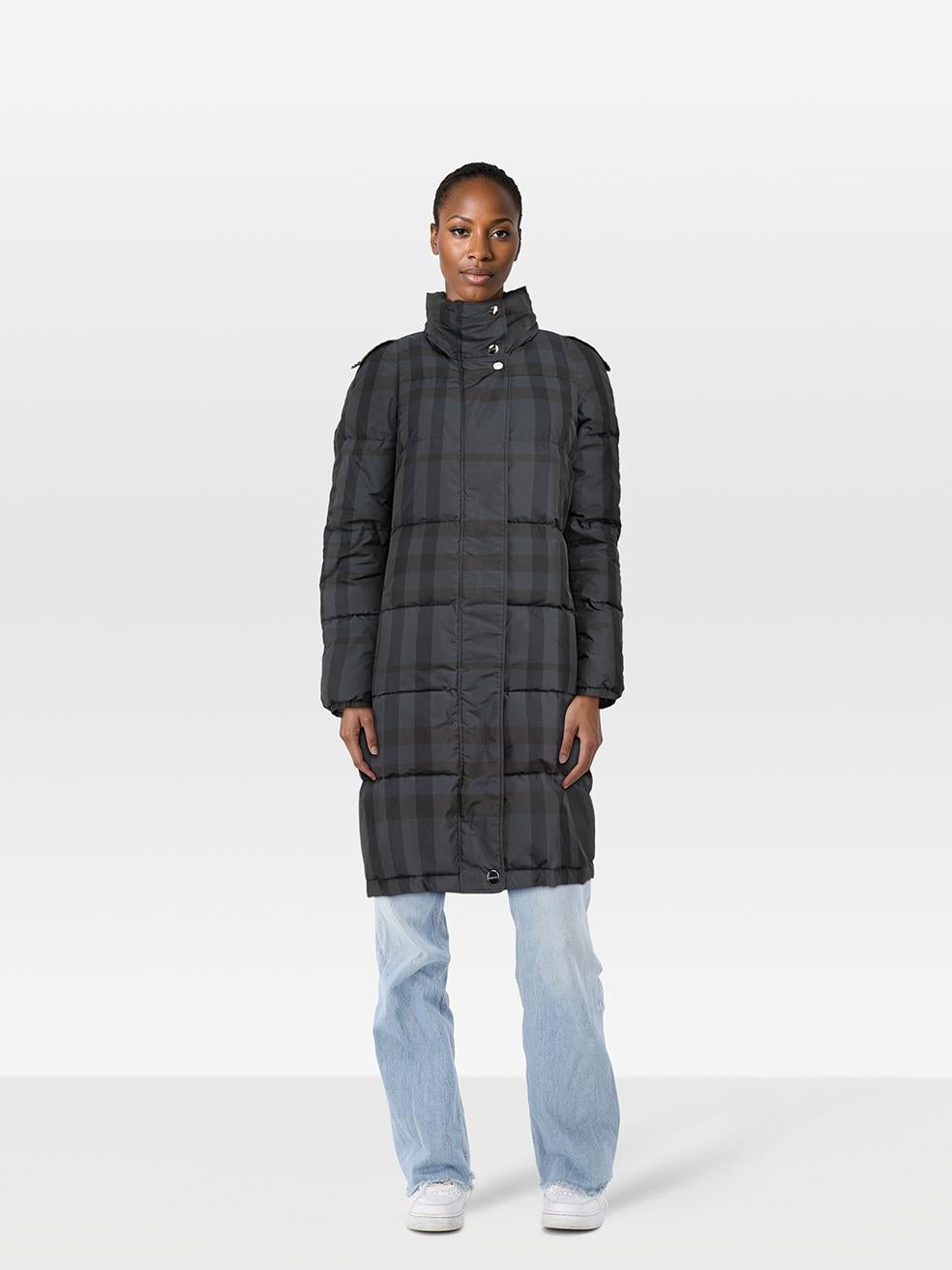 Burberry - Manteau long à carreaux Nova gris, taille M en vente