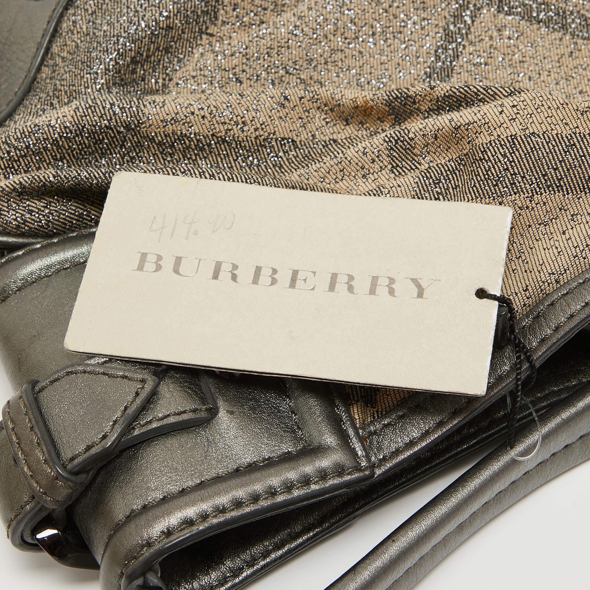 Burberry Grey Nova Check Lurex and Leather Fairby Hobo For Sale 6