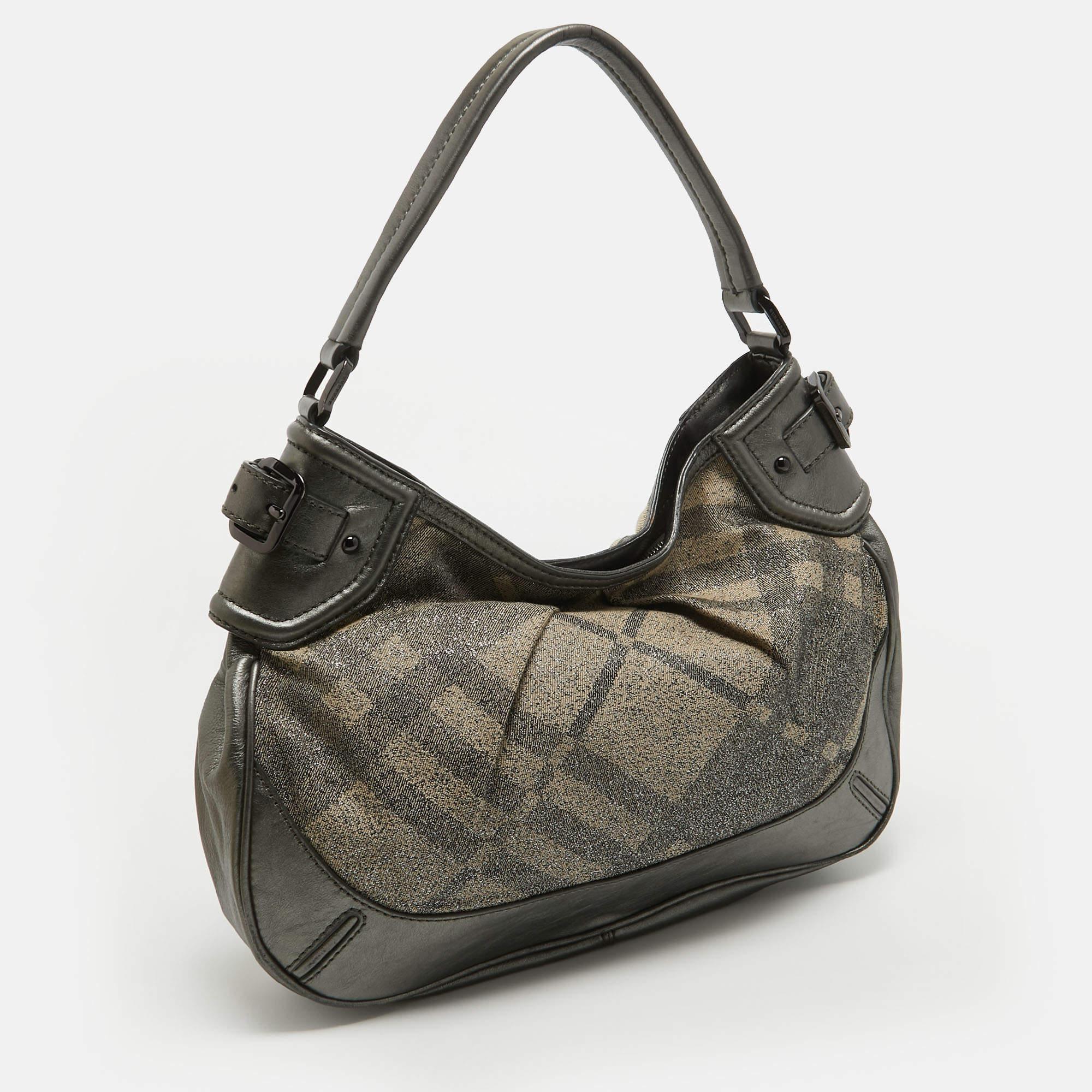 Women's Burberry Grey Nova Check Lurex and Leather Fairby Hobo For Sale