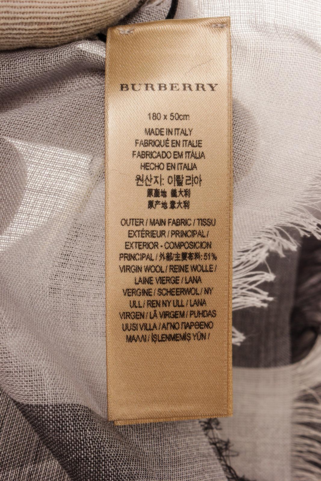 Women's Burberry Grey Novacheck Scarf with gold-tone hardware.  45447MSC