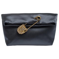 Burberry Grey Satin Crystal Embellished Pin Clutch