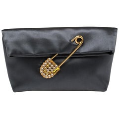 Burberry Grey Satin Crystal Embellished Pin Clutch
