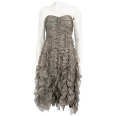 Burberry Grey Silk Ruffled Mini Dress Size L