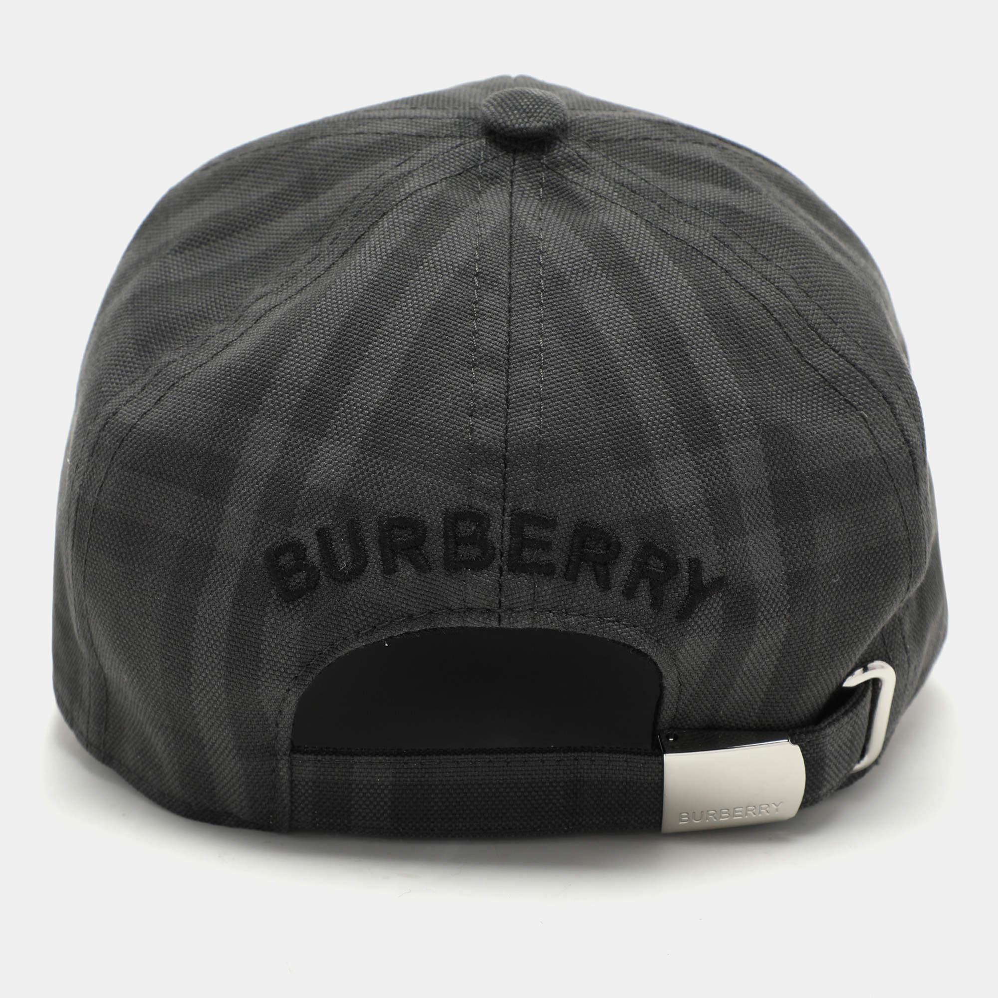 Black Burberry Grey Smoked Check Canvas Baseball Cap
