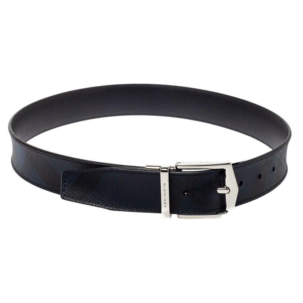 Burberry Grey Smoked Check Coated Canvas and Leather James Reversible Belt 75CM