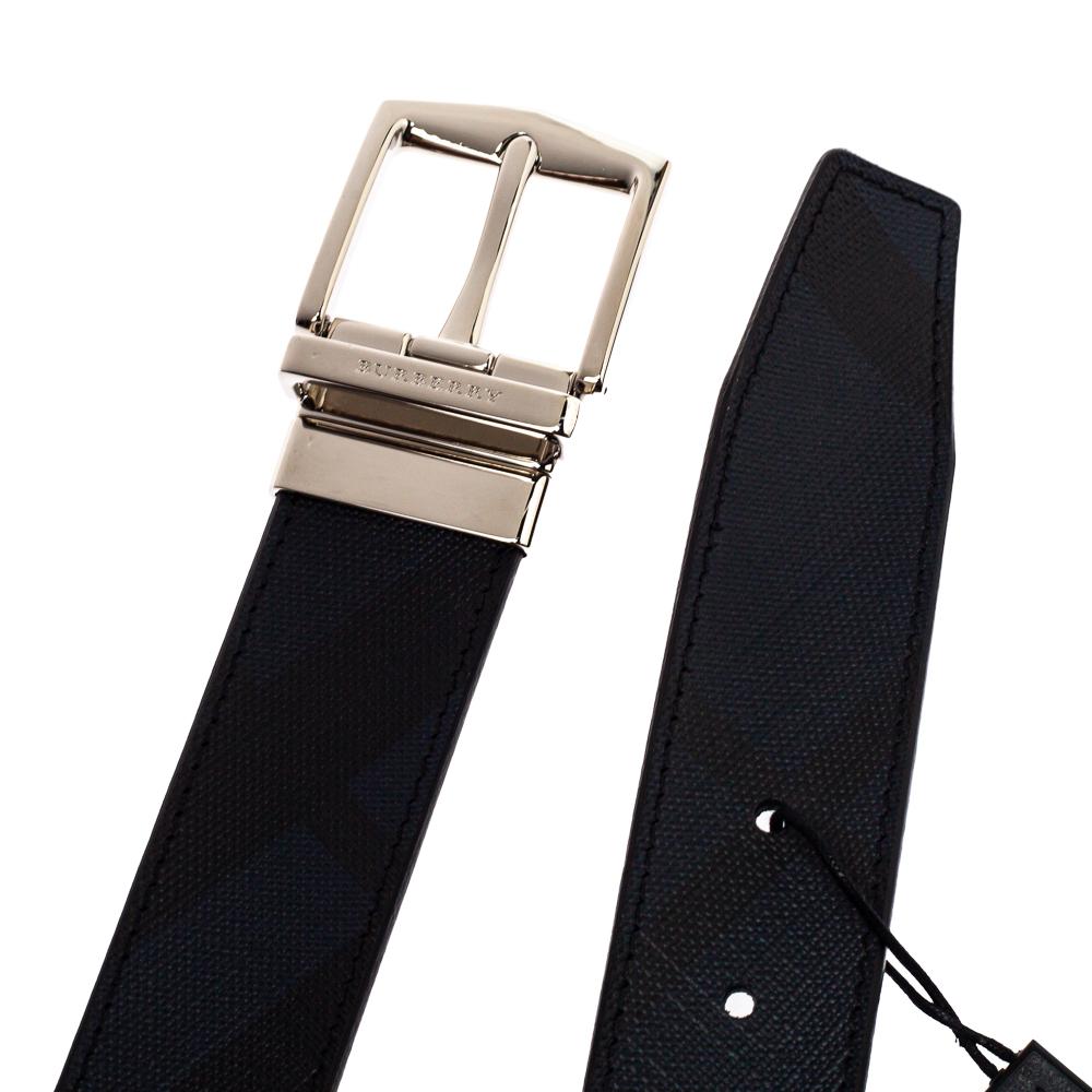 Burberry Grey Smoked Check Coated Canvas and Leather James Reversible Belt 80CM 1