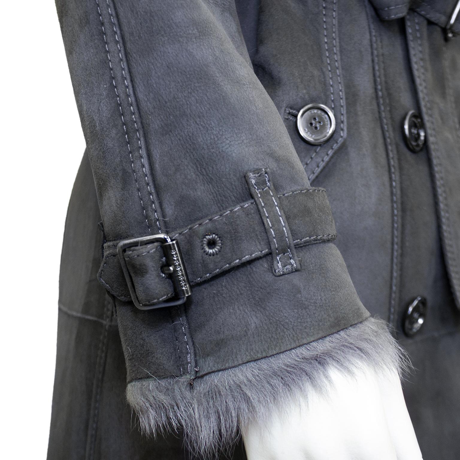 Gray Burberry Grey Suede and Shearling Trench Coat 